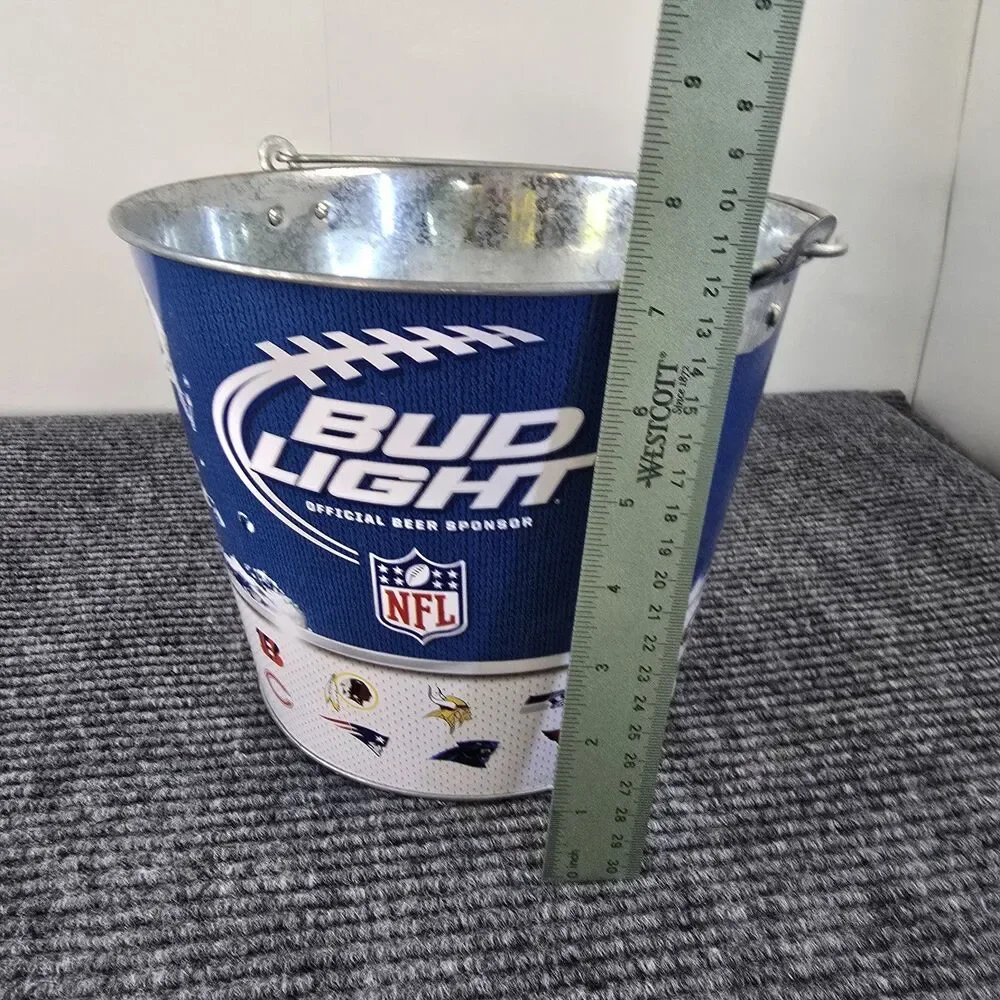 Bud Light NFL Logo Metal Ice Pail Beer Bucket Bar  9